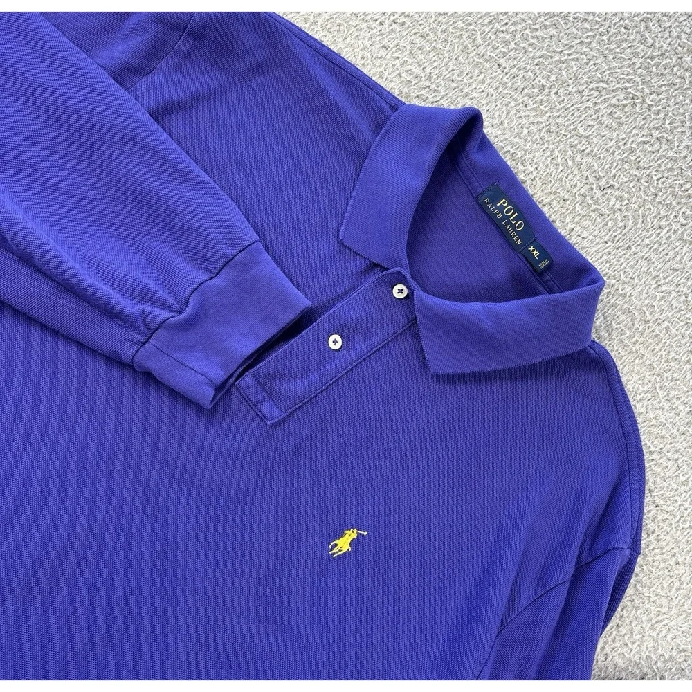 Polo Ralph Lauren Polo Shirt Mens 2XL Purple Yellow Pony Long Sleeve Cotton